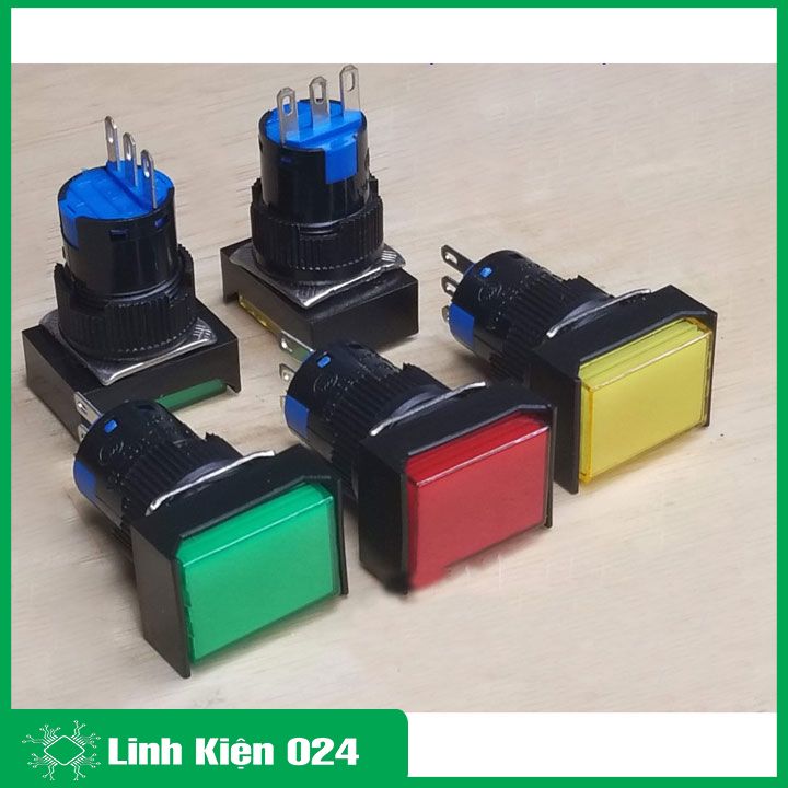 Nút Nhấn Đề Chữ Nhật 220VAC LA16J-11D Nhấn Nhả Có Đèn