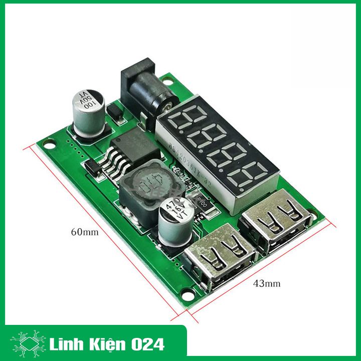Module Hạ Áp Buck DC-DC Vin 6-40VDC Vout 5VDC 3A 2 Đầu Ra USB V3 (K2E6)