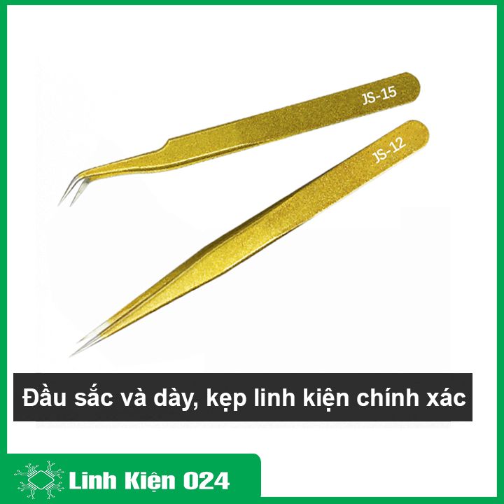 Nhíp JS Thép Không Gỉ Mạ Vàng Đa Năng Gắp Linh Kiện, Nhặt Lông Yến, Làm Nail Siêu Cứng Cao Cấp