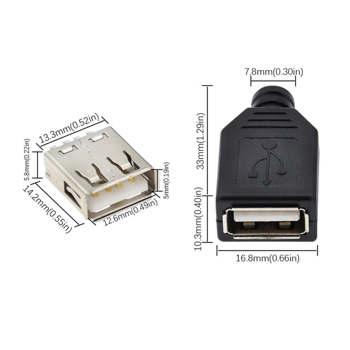 Combo 5 Đầu Jack Cổng USB A Cái 4P + Vỏ