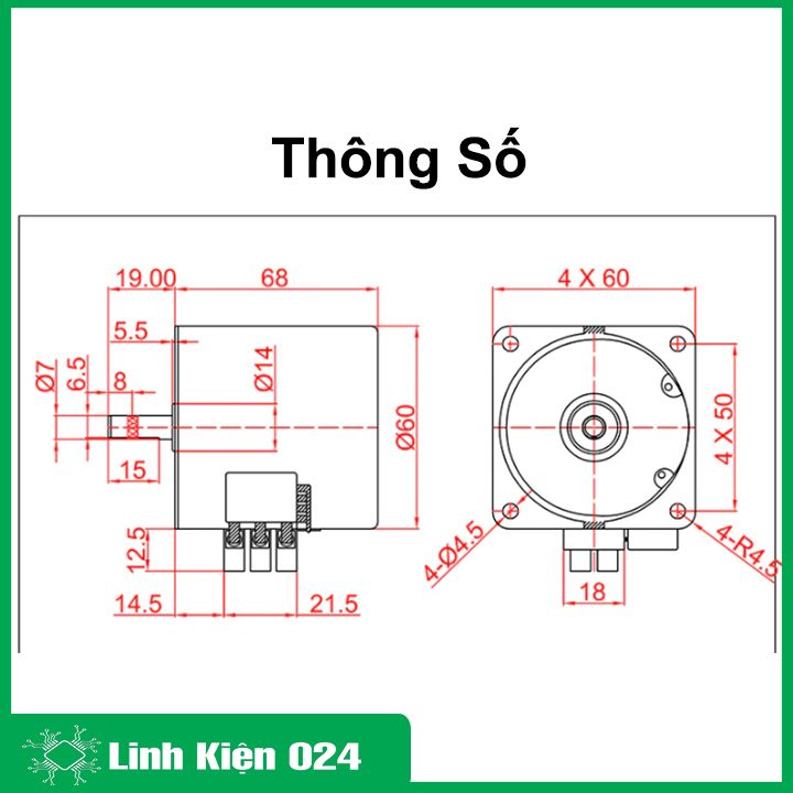 ĐỘNG CƠ GIẢM TỐC 220VAC 28W 68KTYZ TRỤC 7MM