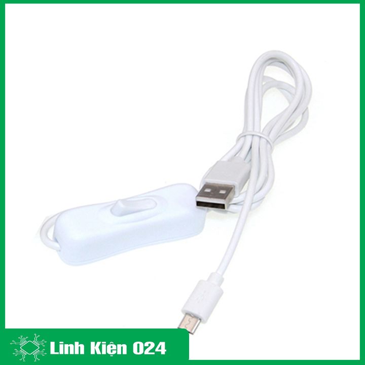 Dây Cáp Nguồn Đèn Tích Điện Có Công Tắc  USB 5VDC Chân Micro 1.5 Mét