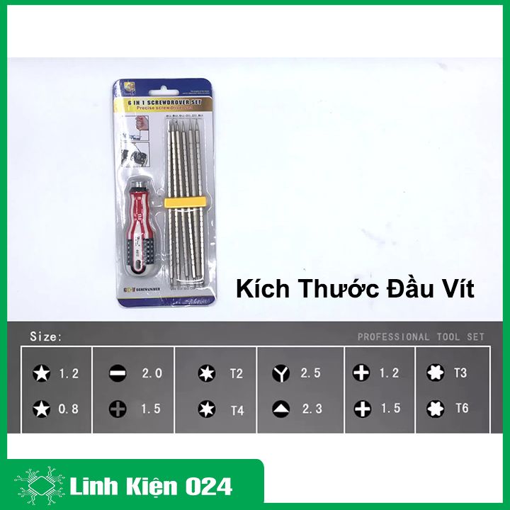 Bộ Tô Vít Cờ Mỹ 6 Trong 1 Cao Cấp 12 Đầu Vặn Vít