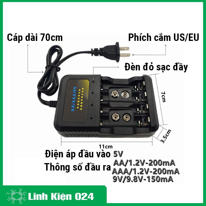 Bộ Sạc Pin 9V Pin AA AAA 1.2V MS-579 Có Bảo Vệ