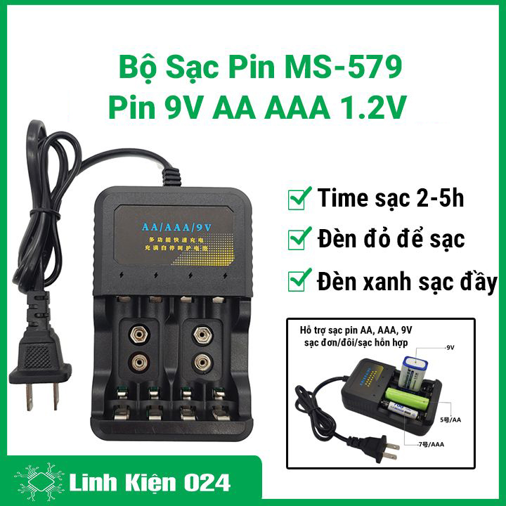 Bộ Sạc Pin 9V Pin AA AAA 1.2V MS-579 Có Bảo Vệ