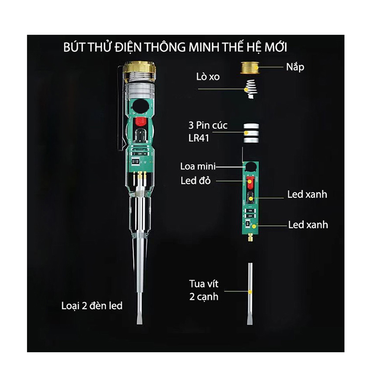 Bút Thử Điện Cảm Biến  2 Pha Nóng Lạnh Tự Động Sáng Đèn Xanh Đỏ