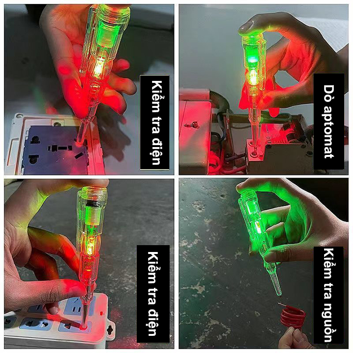 Bút Thử Điện Cảm Biến  2 Pha Nóng Lạnh Tự Động Sáng Đèn Xanh Đỏ