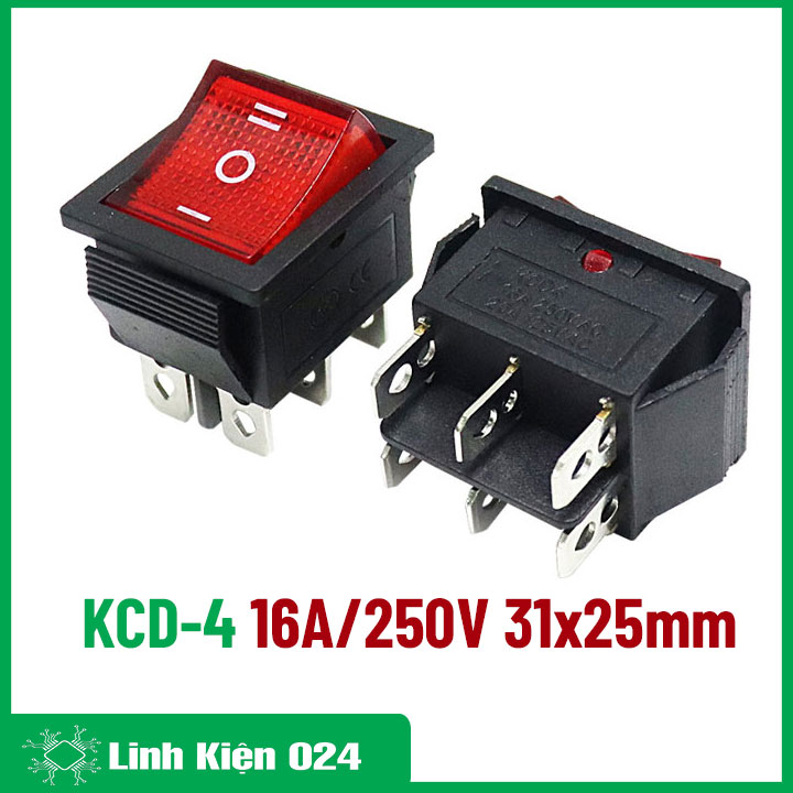 Công Tắc Bập Bênh KCD4 16A/250V 6 Pin 31x25mm