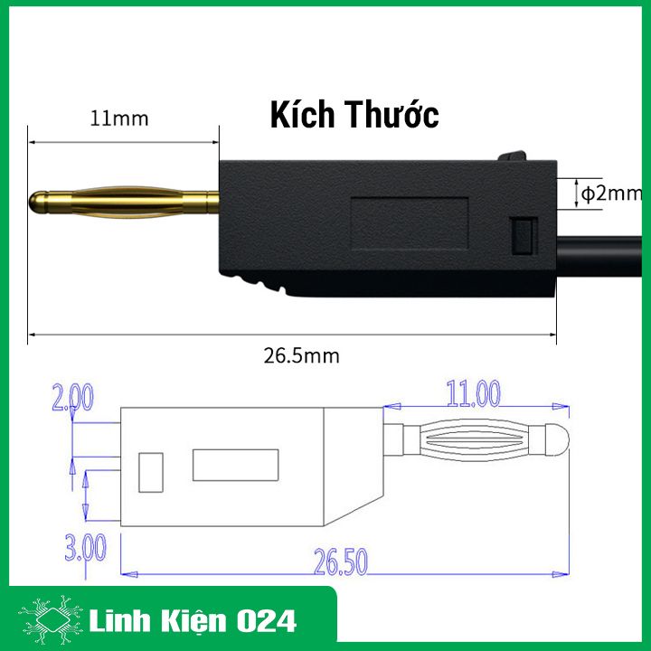 Dây Kết Nối An Toàn 2 Đầu Bắp Chuối Đực Loại 2.0mm Dài 25cm
