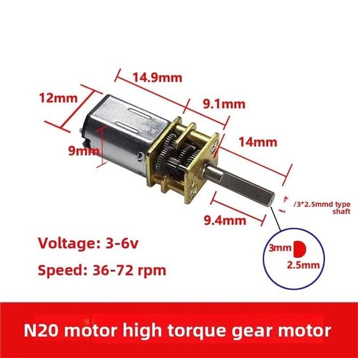 Động Cơ Giảm Tốc N20 DC3-6V Bánh Răng Kim Loại 24-48 Vòng/Phút