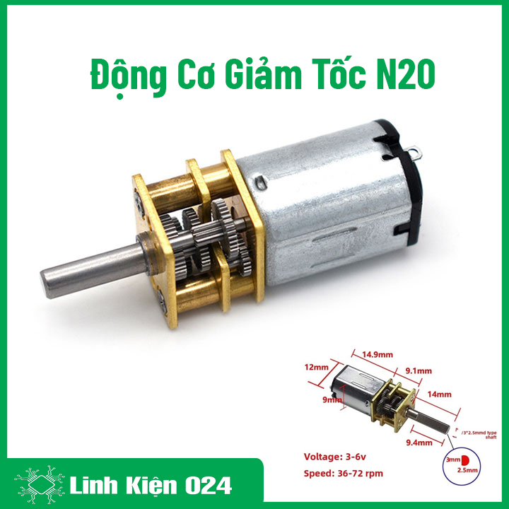 Động Cơ Giảm Tốc N20 DC3-6V Bánh Răng Kim Loại 24-48 Vòng/Phút