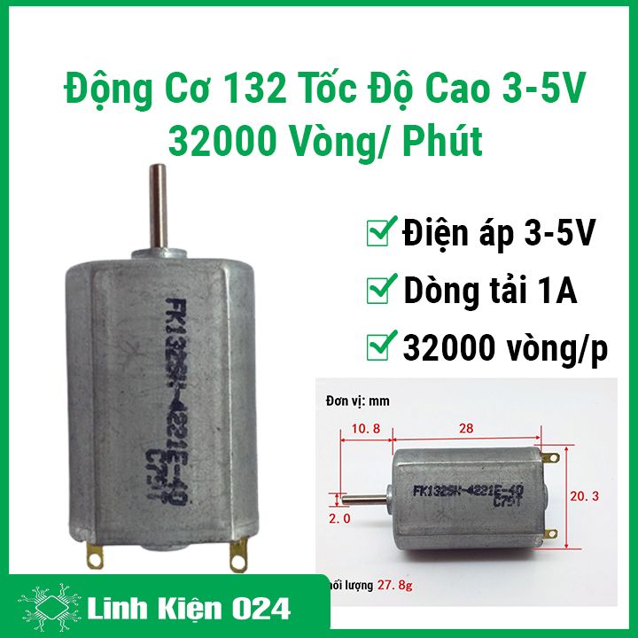 Động Cơ 132 Tốc Độ Cao 3-5v 32000 Vòng/ Phút 1A  KT 28x20.3x15.4mm
