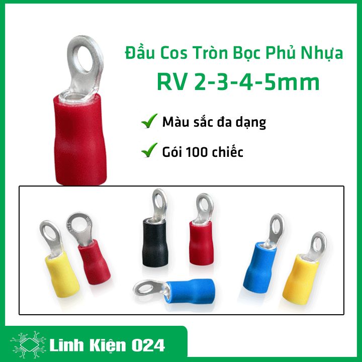 Đầu Cos Tròn Bọc Phủ Nhựa 100cái RV 2-5-4-3 mm