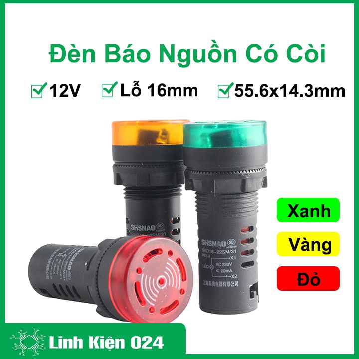 Đèn Báo Nguồn Có Còi AD16-16SM 12V