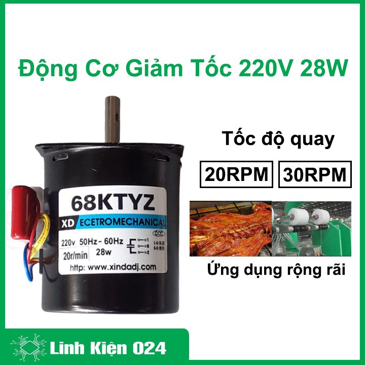 ĐỘNG CƠ GIẢM TỐC 220VAC 28W 68KTYZ TRỤC 7MM