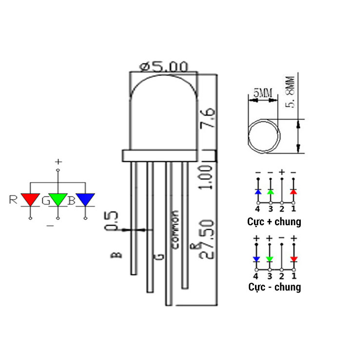 Led RGB 7 Màu Siêu Sáng 5mm