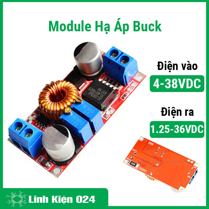 Module Hạ Áp Buck Bảo Vệ Quá Dòng Vin 4-38VDC Vout 1.25-36VDC 5A (K2E3)