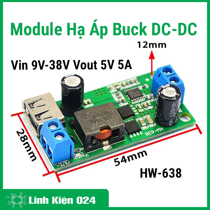 Module Hạ Áp Buck DC-DC Vin 9V-38V Vout 5V 5A HW-638 Chất Lượng Cao (K2E7)