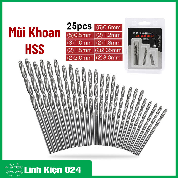 Bộ 25 Chiếc Mũi Khoan HSS QST 0.5mm-3.0mm