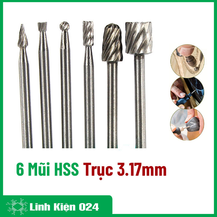 Combo 6 Mũi Khoan, Khắc, Mài HSS Trục 3.17mm Đa Năng