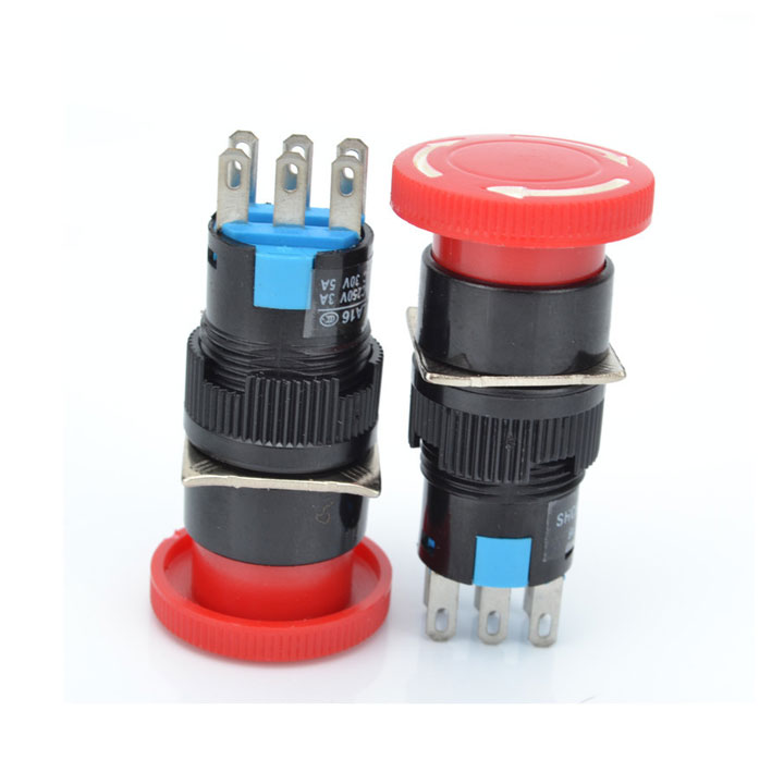 Nút Dừng Khẩn Cấp 16mm LAY16-11ZS 250V 1A 6 Chân 2 Thường Mở 2 Thường Đóng