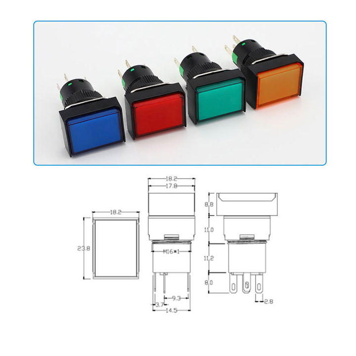 Nút Nhấn Đề Chữ Nhật 24VDC LA16J-11D Nhấn Nhả Có Đèn