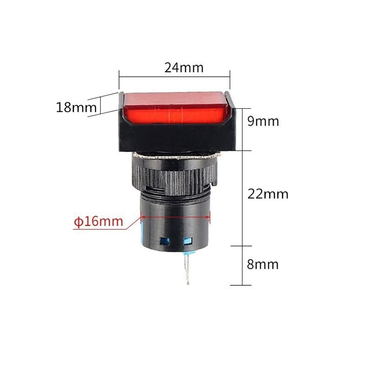 Nút Nhấn Đề Chữ Nhật 220VAC LA16J-11D Nhấn Nhả Có Đèn