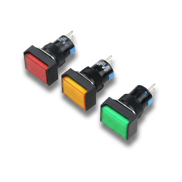 Nút Nhấn Đề Chữ Nhật 220VAC LA16J-11D Nhấn Giữ Có Đèn