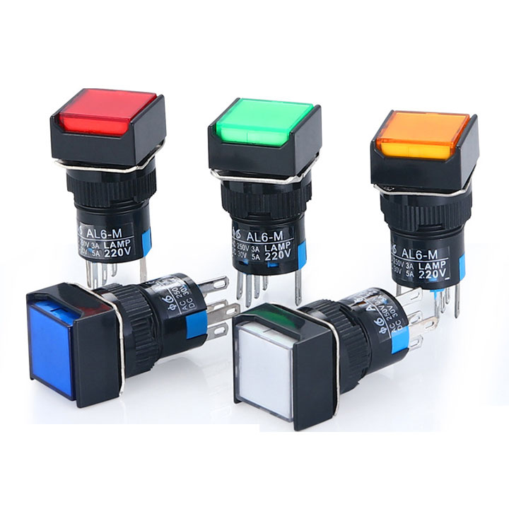 Nút Nhấn Đề Vuông 24VDC Al6- M Nhấn Nhả Có Đèn Nhiều Màu (K5H14)