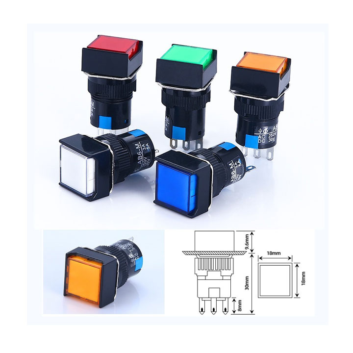 Nút Nhấn Đề Vuông 24VDC Al6- M Nhấn Nhả Có Đèn Nhiều Màu (K5H14)