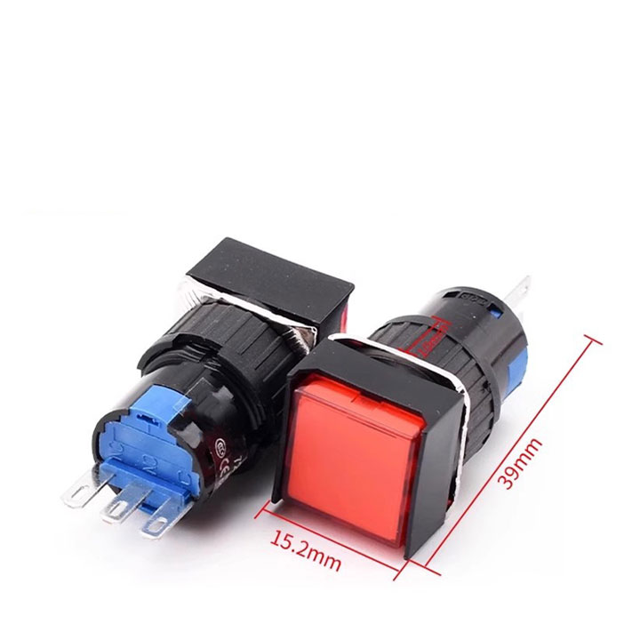 Nút Nhấn Đề Vuông 220VAC AL6 - A Nhấn Giữ Có Đèn Nhiều Màu