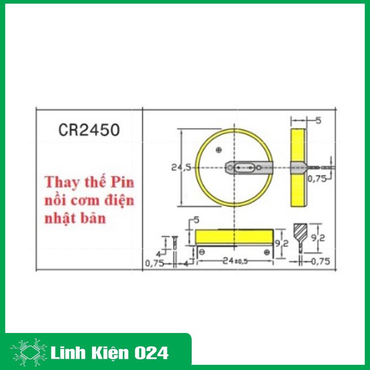 Pin Liền Đế Cr2450 3V Pin Chân Hàn Khoảng Cách  2 Chân 10mm