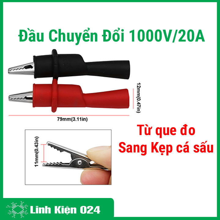 Bộ 2 Đầu Chuyển Que Đo Đồng Hồ Sang Kẹp Cá Sấu 1000V/20A