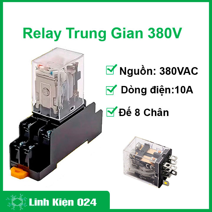 Relay Trung Gian 380V Kèm Đế 8P 10A