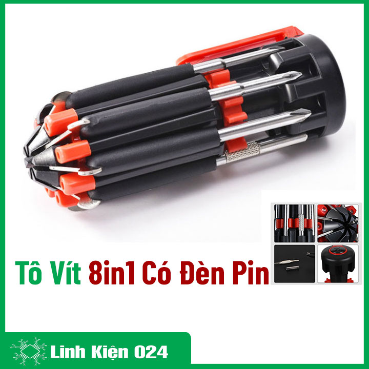 Bộ Tô Vít 8 Trong 1 Có Đèn Pin Chưa Bao Gồm Pin