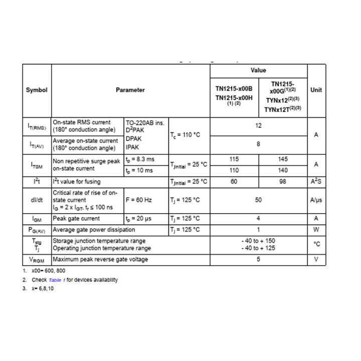 Thyristor TYN812 800V/12A TO-220 (K9E1)