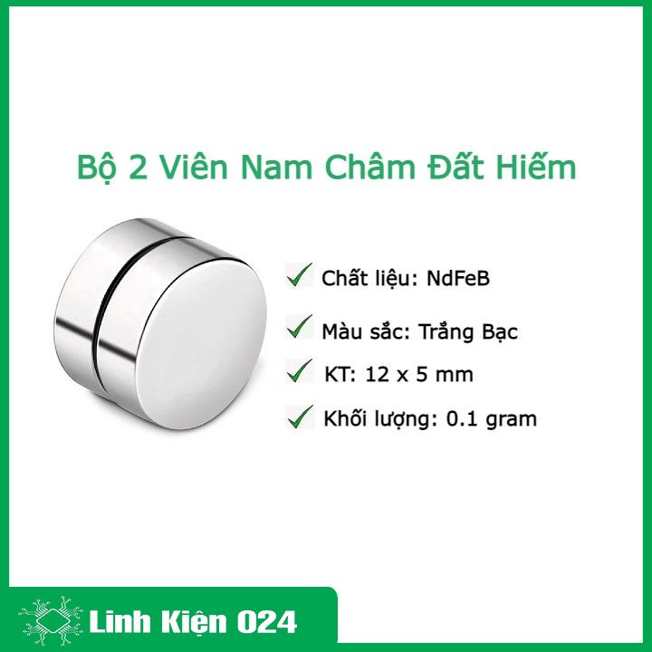 Bộ 2 Viên Nam Châm Đất Hiếm 12x5mm ( Từ Tính Hút Cực Mạnh )