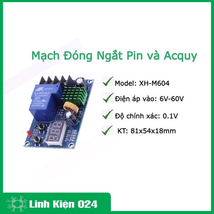 Mạch Đóng Ngắt Pin và Acquy 6-60V 30A Có Bảo Vệ Hiển Thị Điện Áp XH-M604 (K2B7)