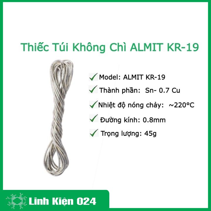 Thiếc Túi Không Chì ALMIT KR-19 0.8mm PB-Free LFM-48S Made In Japan ( 1.5m)