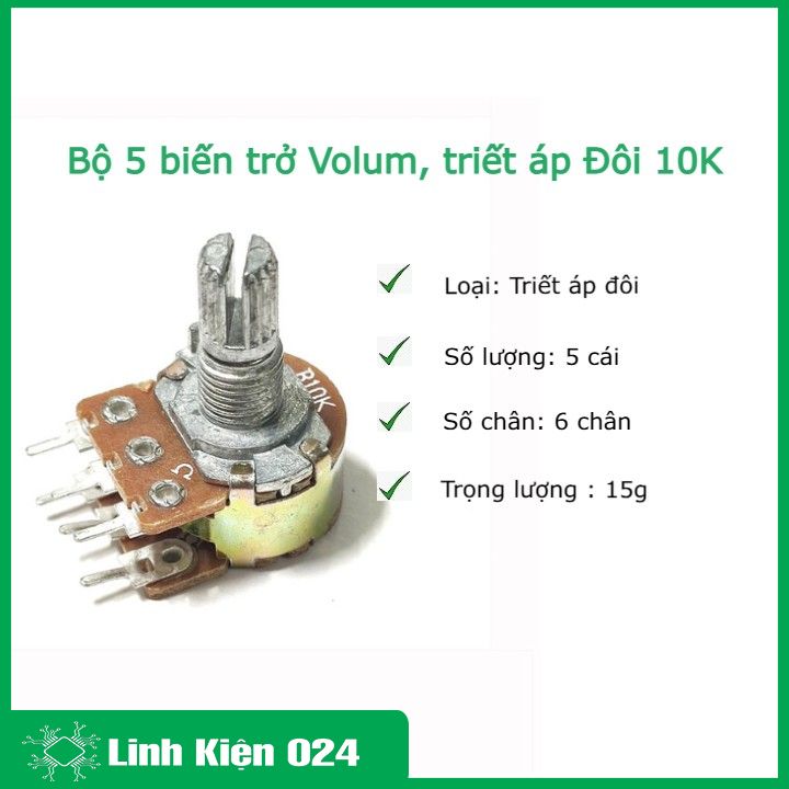Bộ 5 Biến Trở Volum, Triết Áp Đôi 10K ( 6 Chân )