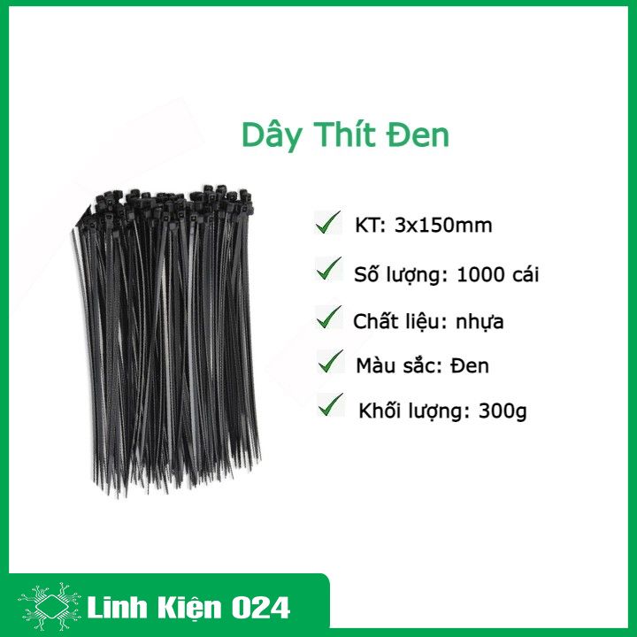 Gói 1000PCS Dây Thít Đen 3X150mm