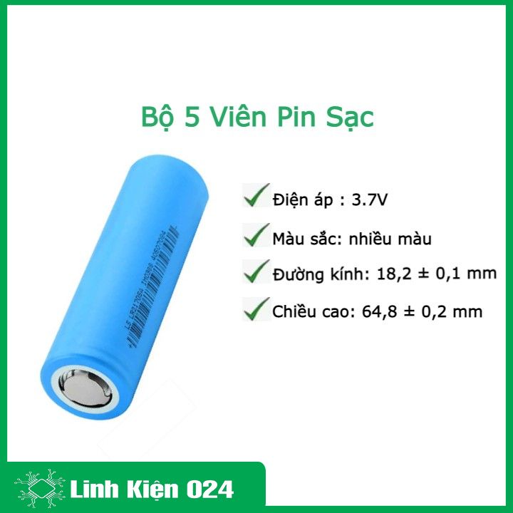 Bộ 5 Viên Pin Sạc 18650 3.7V (Màu Ngẫu Nhiên) - 1200MAH