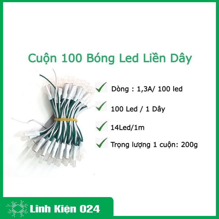 Cuộn 100 Bóng Led Liền Dây Ø5mm Đủ Màu