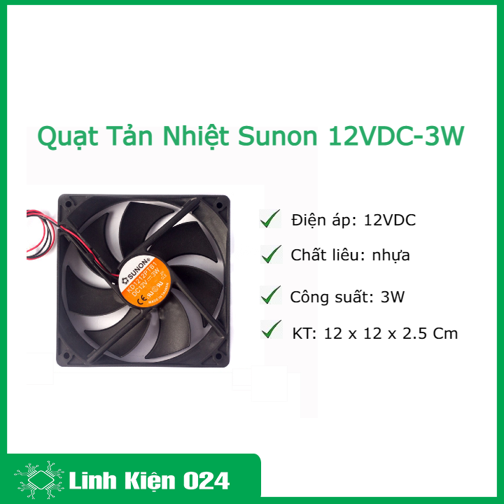 Quạt Tản Nhiệt Sunon 12VDC-3W 12x12x2.5 cm ( Tốc Độ Cao )