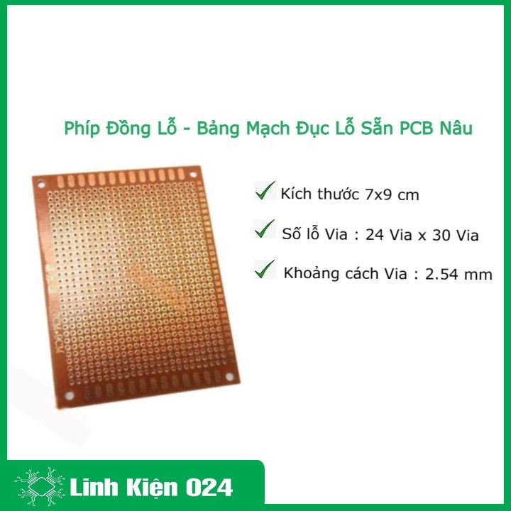 Phíp Đồng Lỗ - Bảng Mạch Đục Lỗ Sẵn PCB Nâu Kích Thước 7x9MM