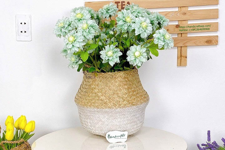 Giỏ cói trồng cây với nguyên liệu thiên thiên 100%