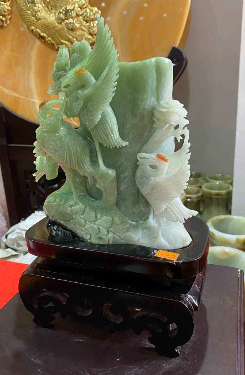Ống Đựng Bút Tiên Hạc Ngọc Serpentine Thanh Cao Tri Thức