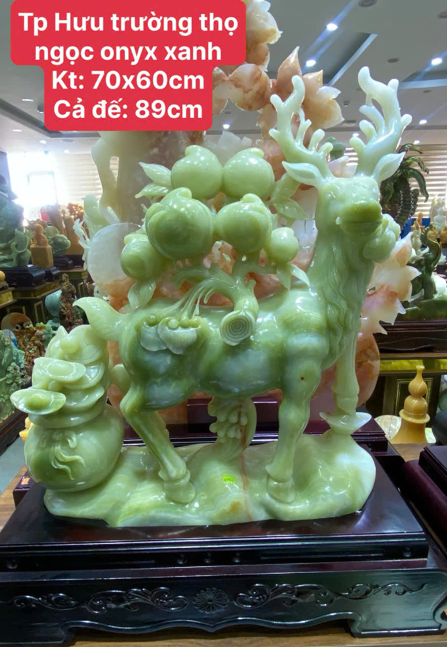 Hươu Trường Thọ Ngọc Onyx Xanh Lục Bảo Cát Tường, Phúc Thọ An Yên Bền Vững Tài Vận
