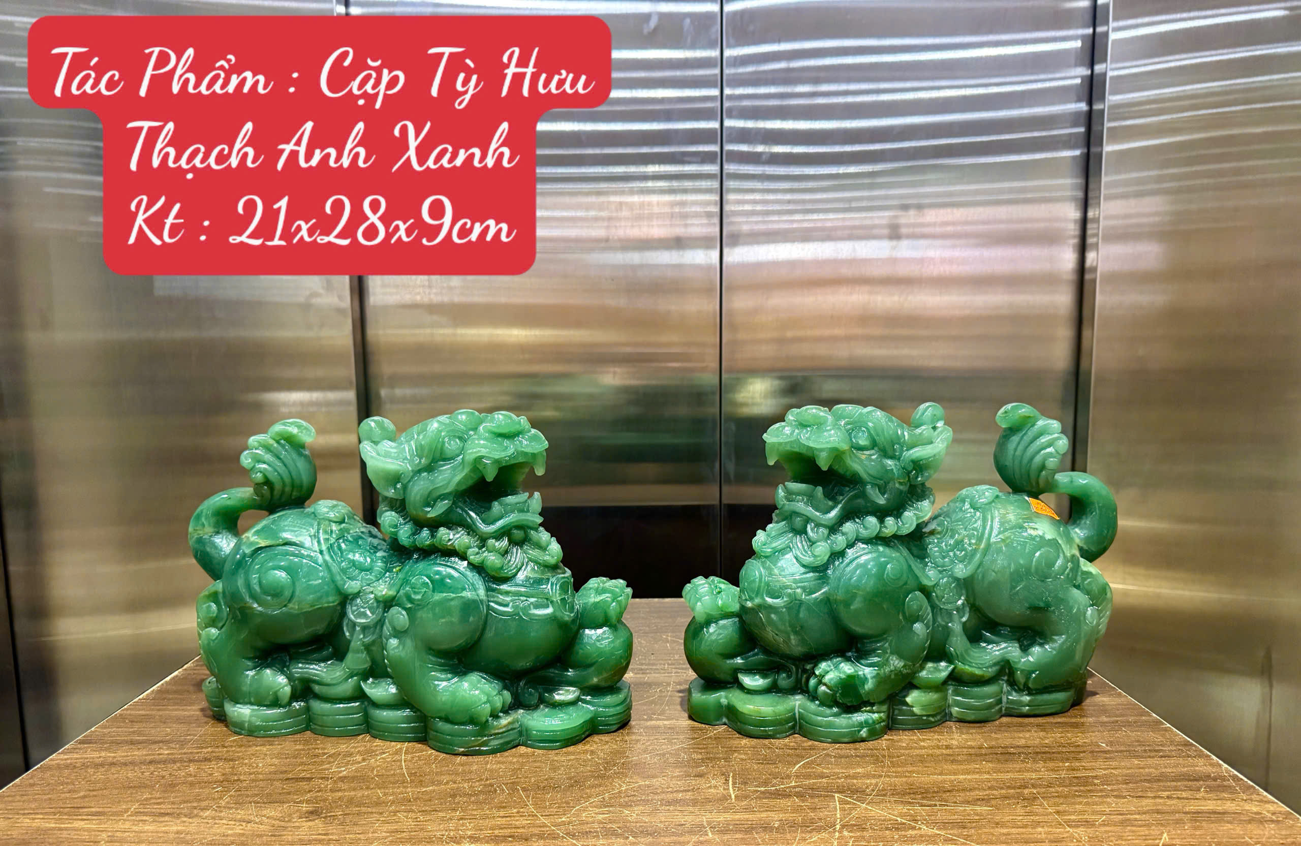 Cặp Tỳ Hưu Thạch Anh Xanh Linh Vật Vượng Tài Tiến Bảo