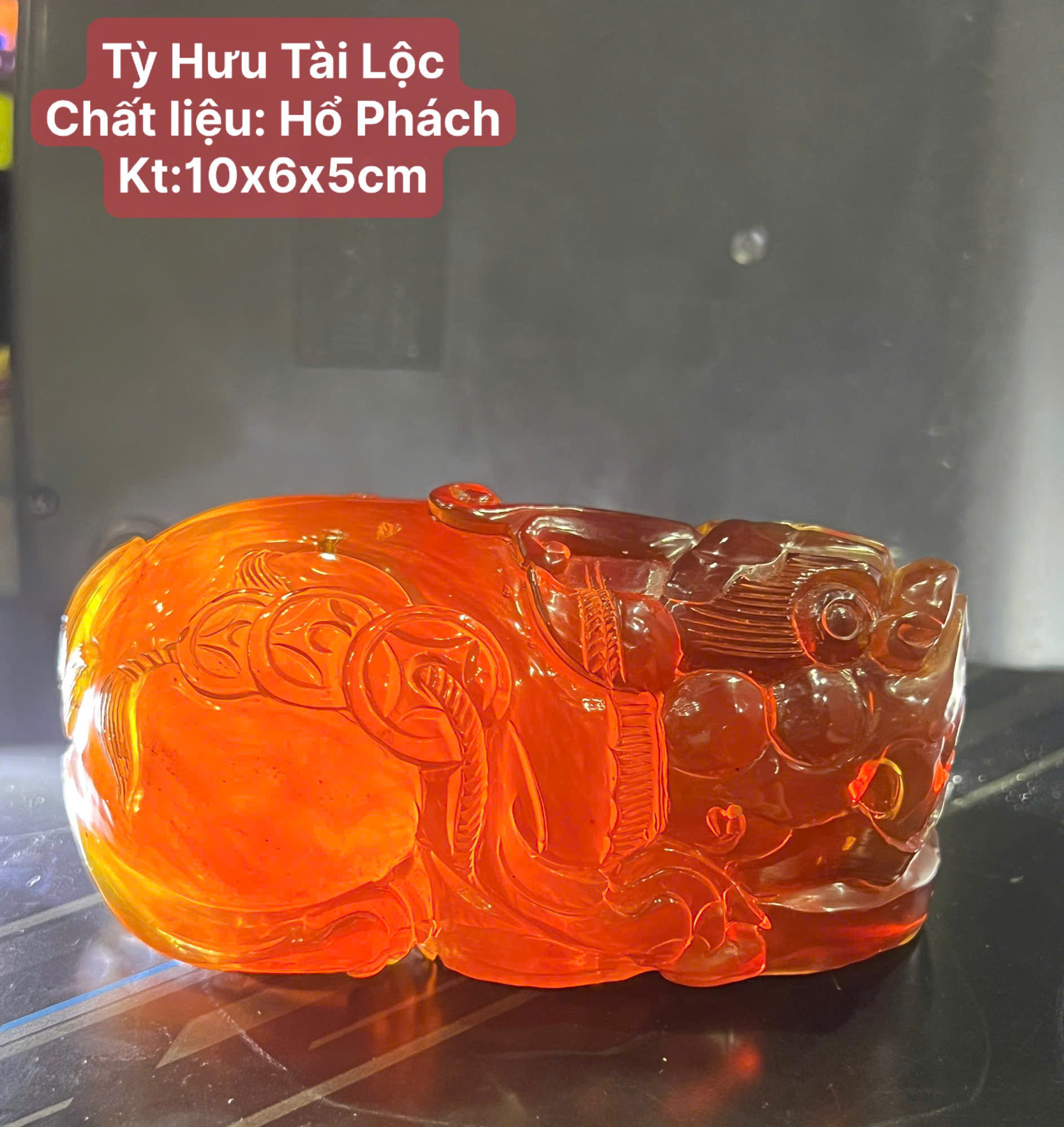 Tỳ Hưu Tài Lộc Để Bàn Đá Hổ Phách Tụ Khí Linh Vật Trấn Trạch Chiêu Tài